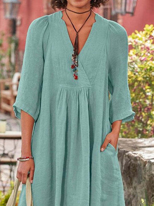 Casual Long Sleeve Cotton Linen Dress