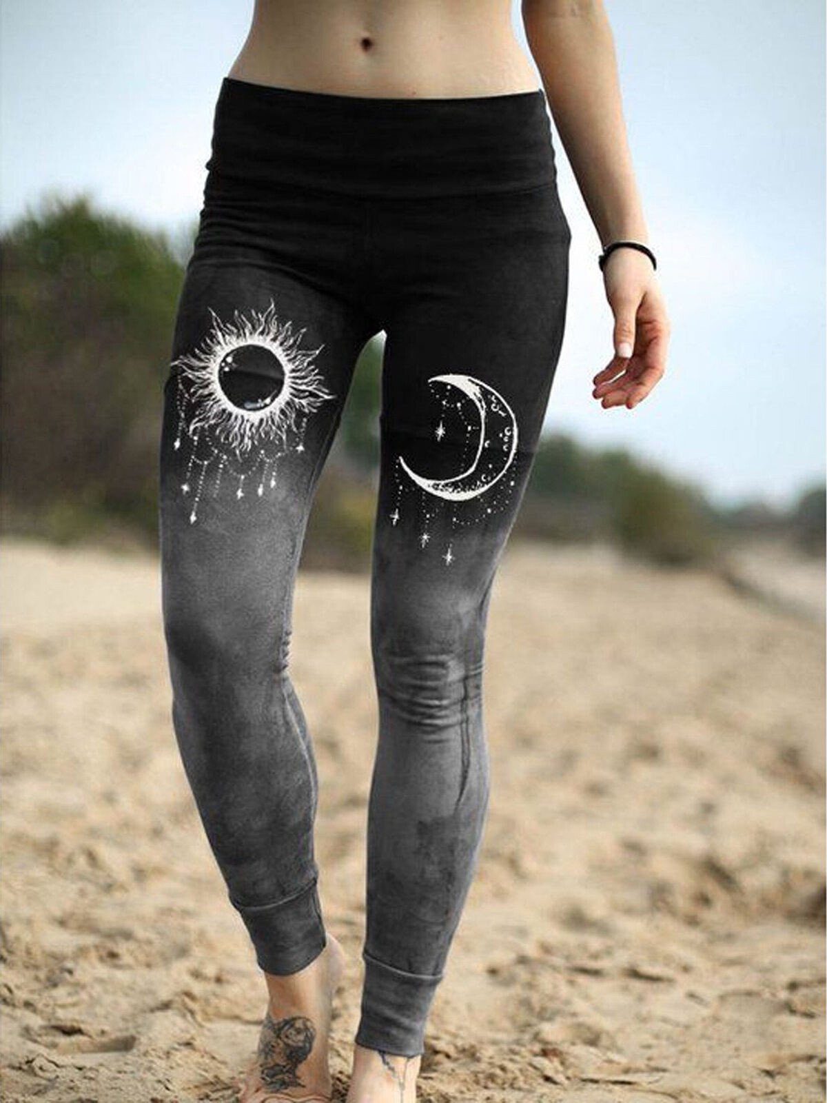 Women's Western Crescent Moon Sun Leggings