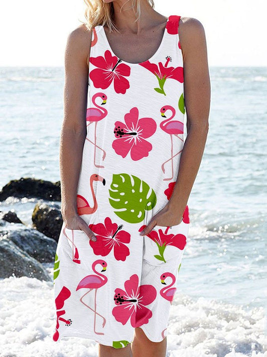 Seaside Print Pocket Vest Dress