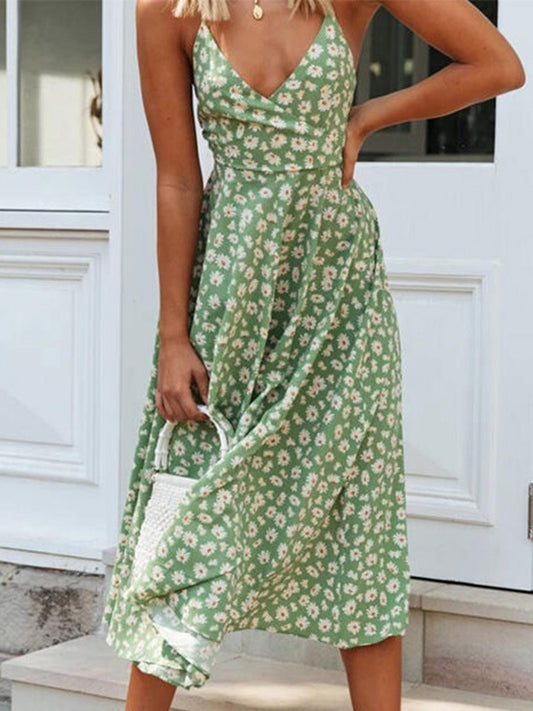 V-neck Halter Daisy Floral Dresses