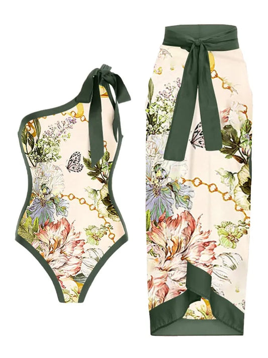 Women&#039;s Vintage Floral Print One-Piece Swimsuit