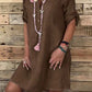 Women's V-Neck Cotton Linen Open Dress