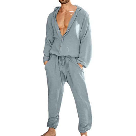 Men's Casual Solid Color Drawstring Jumpsuit 65181455Y