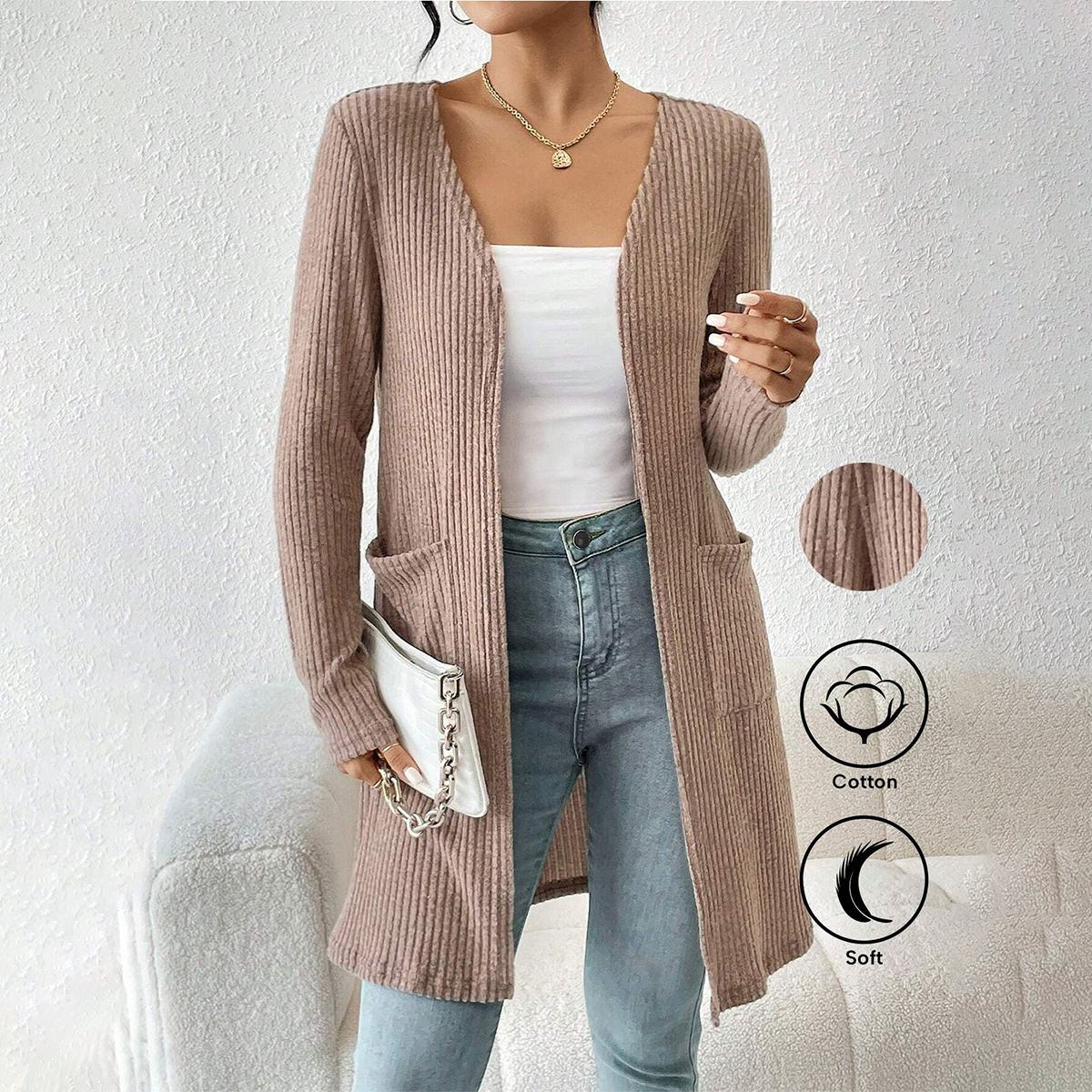 Apricot Long Sleeve Plain Outerwear