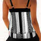 Striped Polka Dot Cyan Double Straps Tankini Set