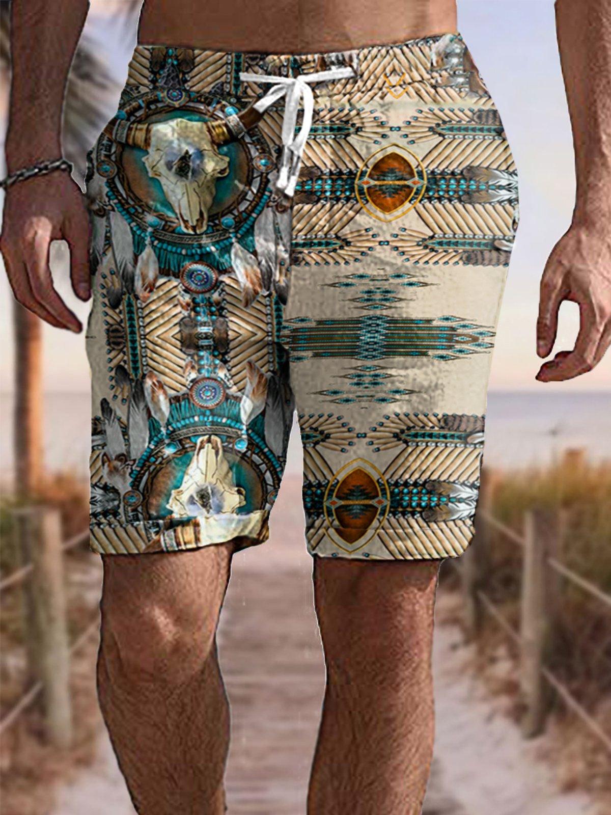 Retro Print Casual Men's Five Points pants