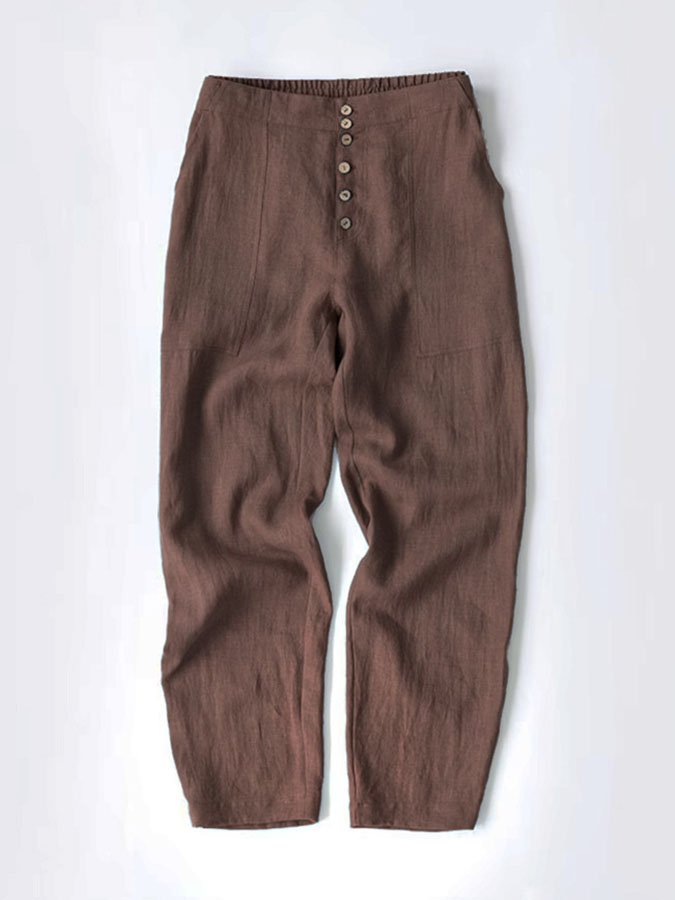 Solid Color Casual Mid-Length Pants