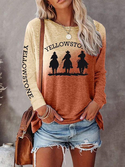 Women's Western Cowboy Horse Print Tee Shirt