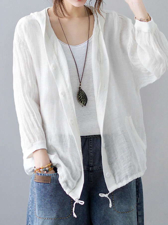 Women's Loose Casual Ramie Long Sleeve Shirt