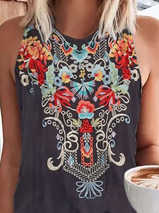 Vintage Ethnic Print Casual Tank Top