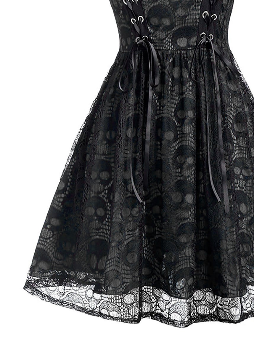 Punk Black Strapless Lace Dress