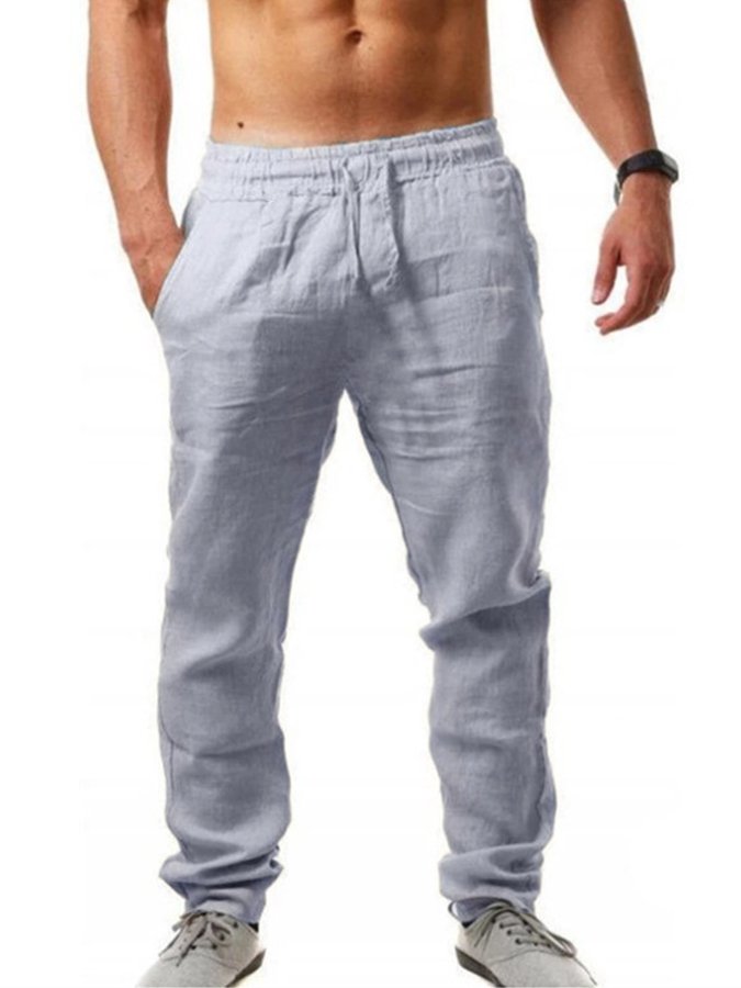 Men's Cotton Linen Drawstring Pocket Trousers