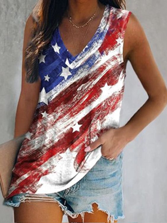 Women's Flag Print Sleeveless Tee