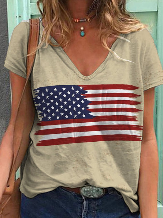 Women's Independence Day Flag Printed T-shirt