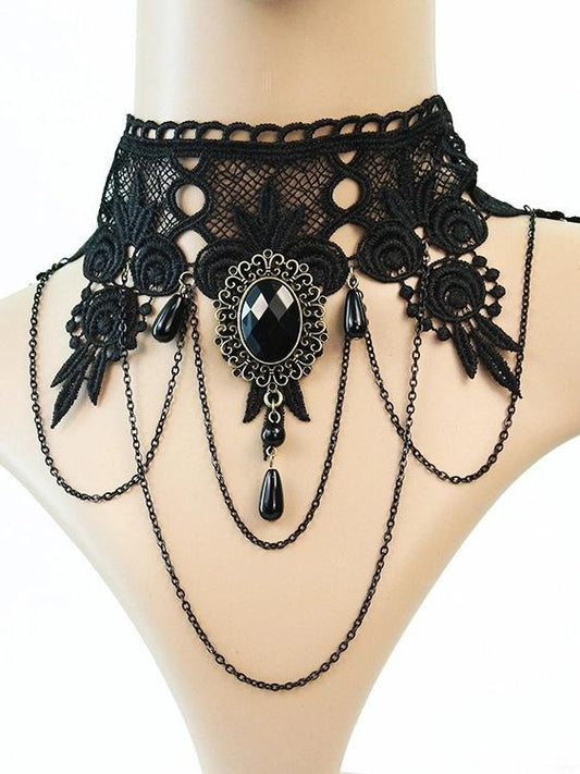 Gothic Lace Chain Tassel Choker