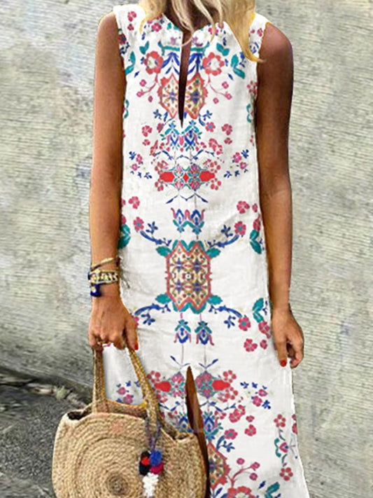 Casual Print Sleeveless V-Neck Dress