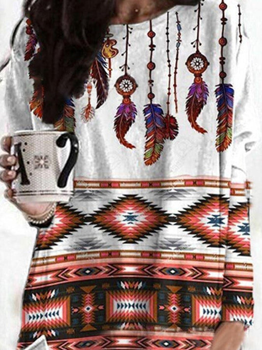 Ethnic Feather Geometric Print T-Shirt