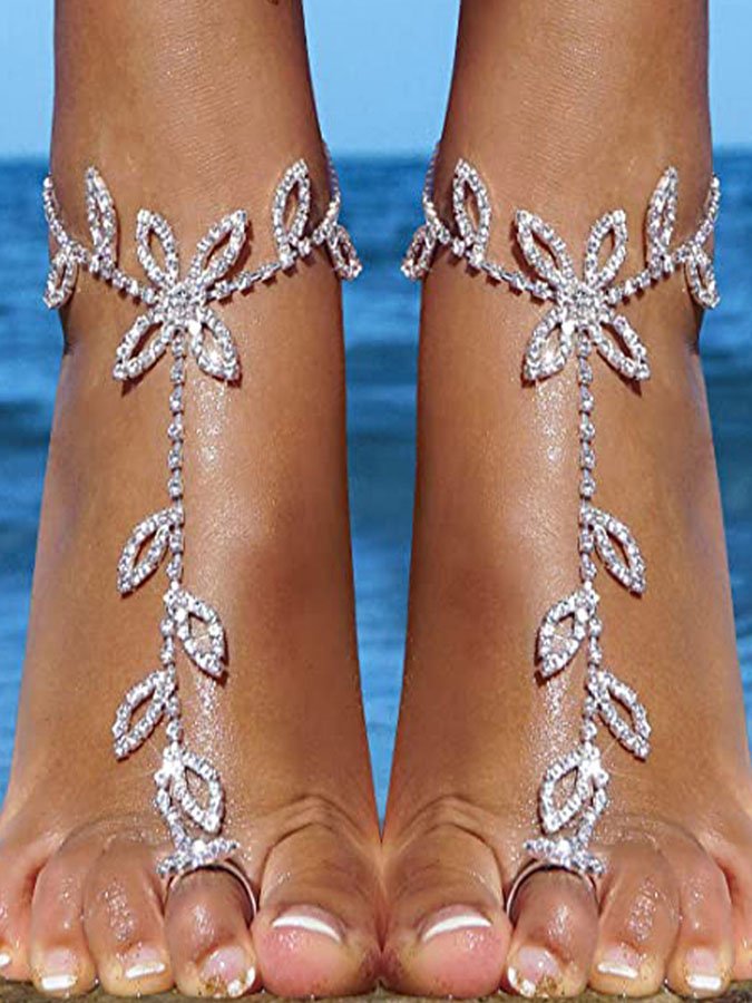 Beach Leaf Rhinestone Anklet