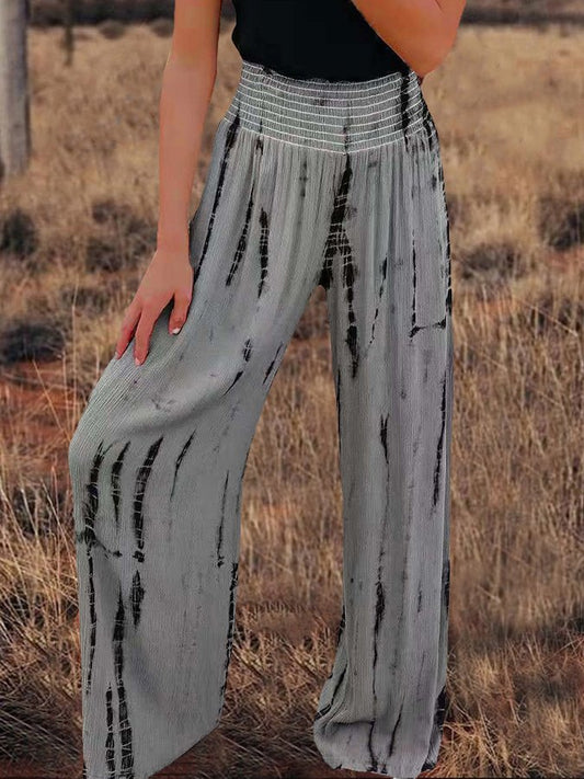 Vintage Tie Dye Print High Waist Wide Leg Casual Pants