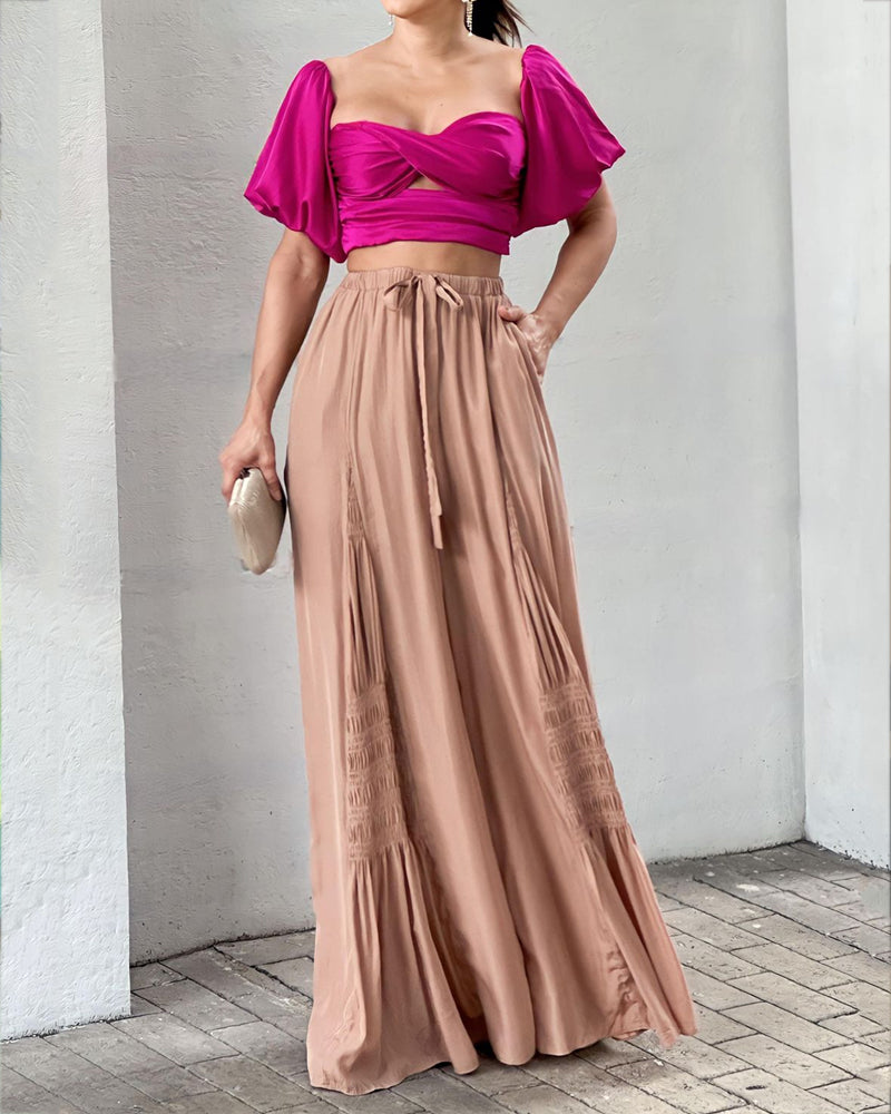 Fashion Solid Color Top & Pants Two-Piece Set