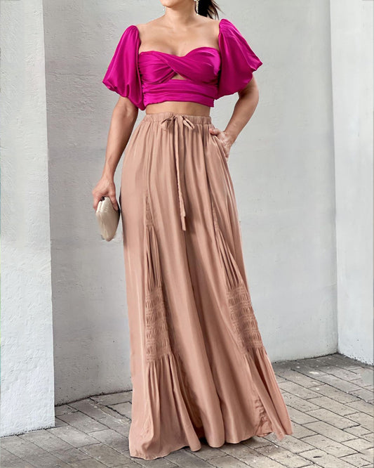 Fashion Solid Color Top & Pants Two-Piece Set