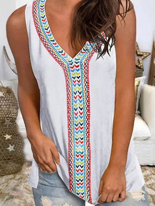 Printed V-Neck Short-Sleeve Dress