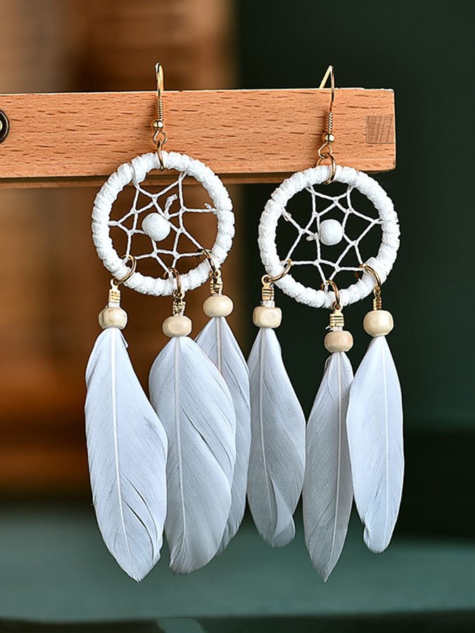 Dream Catcher Feather Fringe Earrings