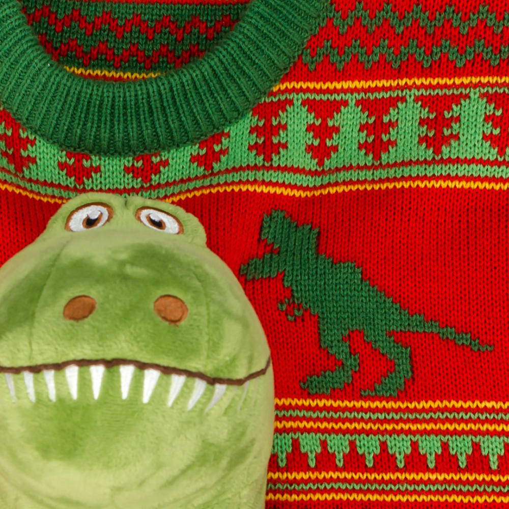 3D T-Rex Plushie Ugly Christmas Sweater