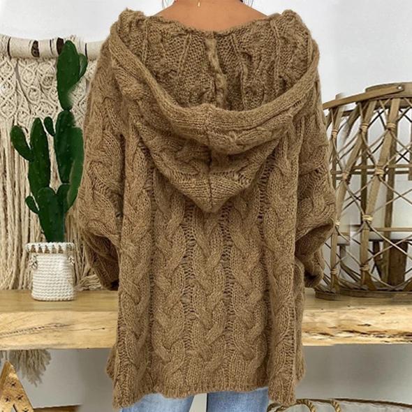 Solid Color Twist Knitting Hoodie Sweater