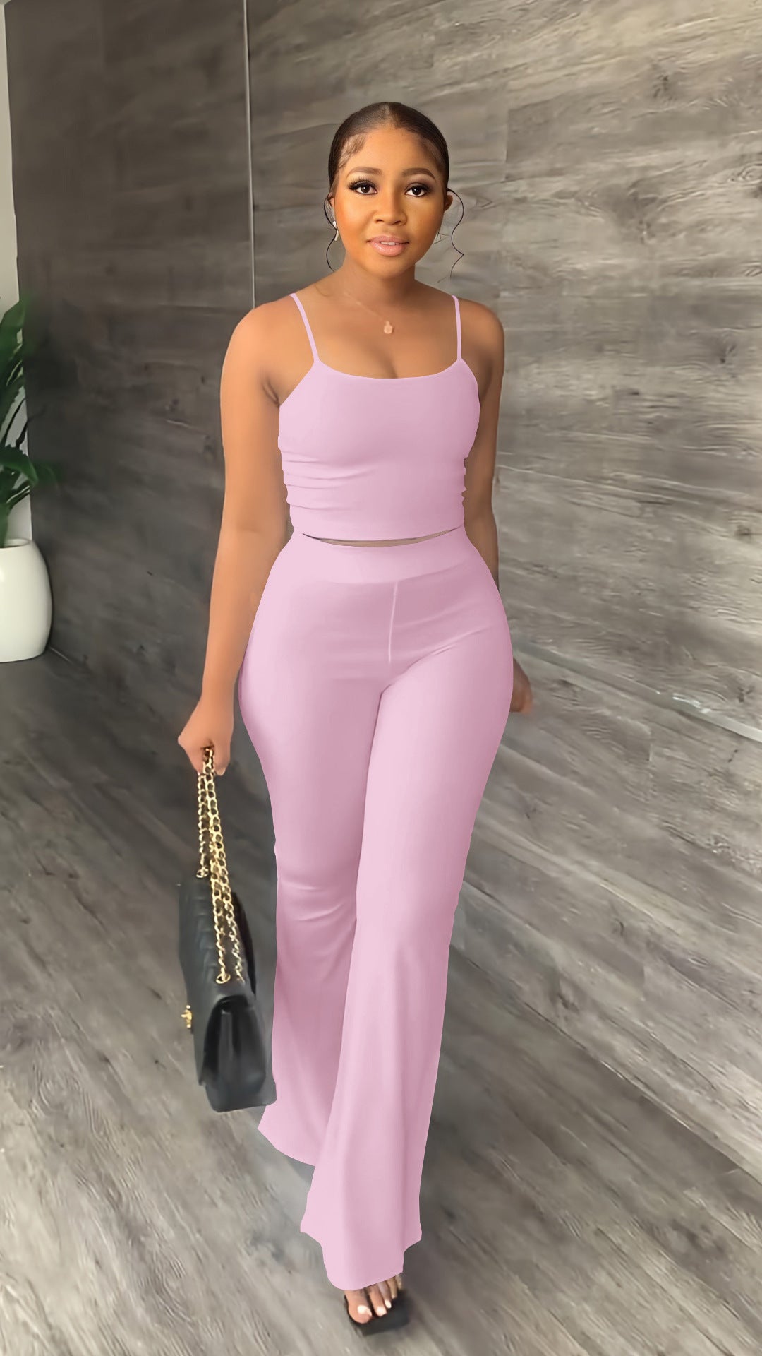 European and American solid color suspenders flared pants suit
