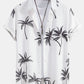 Palm Tree Print Button Up Shirt & Striped Print Swim Shorts