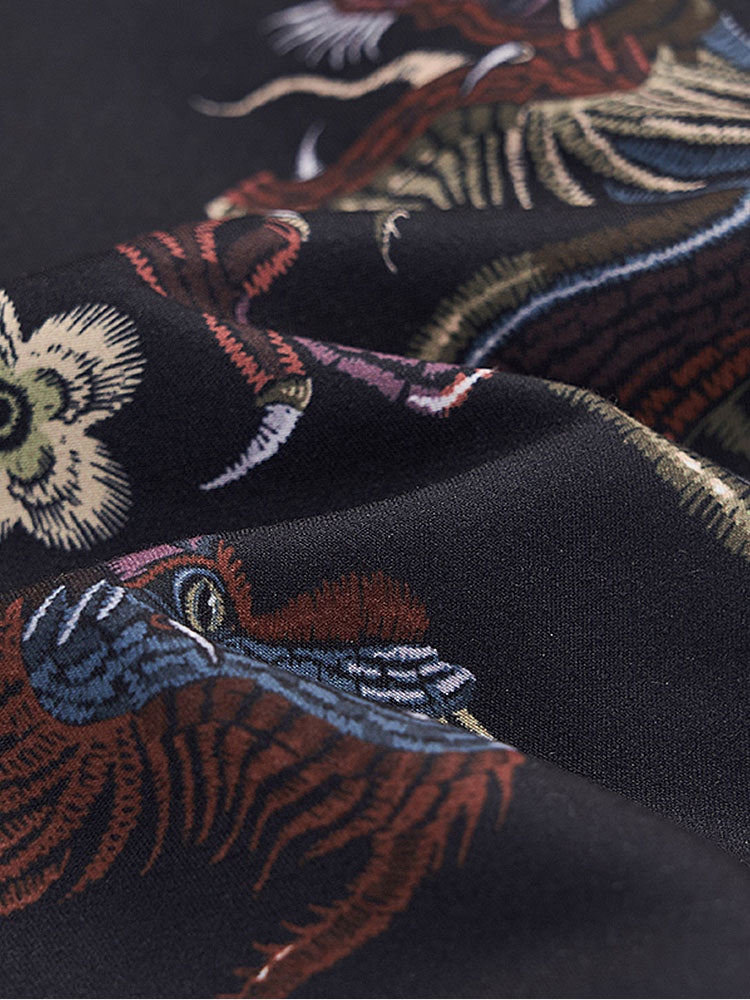 Dragon Floral Print Button Up Shirt & Dragon Print Swim Shorts