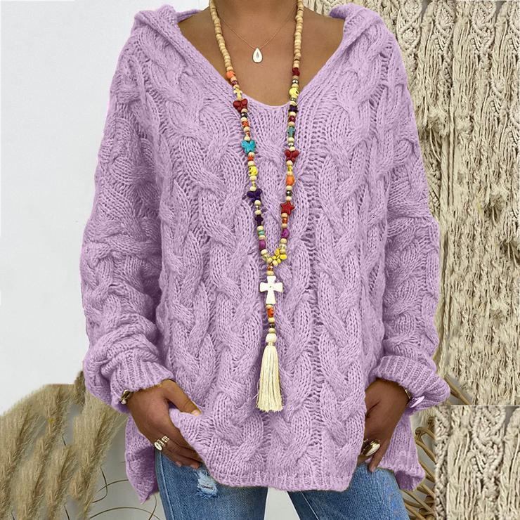 Solid Color Twist Knitting Hoodie Sweater