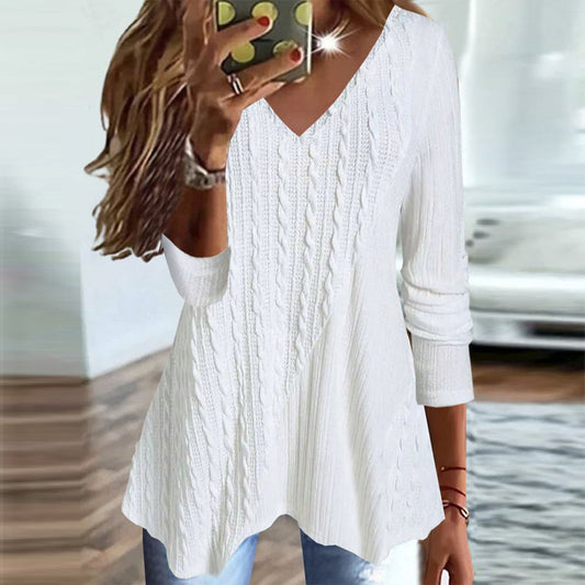 Groovy White Plain V-Neck Sweater