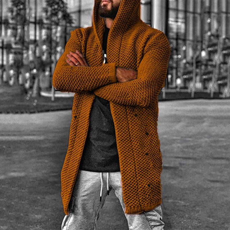 Men's Casual Mid Length Hooded Knit Cardigan 93714649M