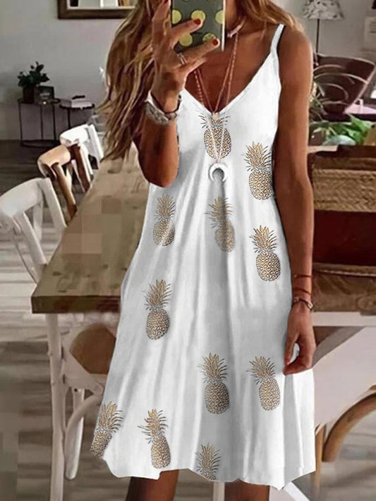 Women's V-neck Loose Pineapple Floral Slip Dress