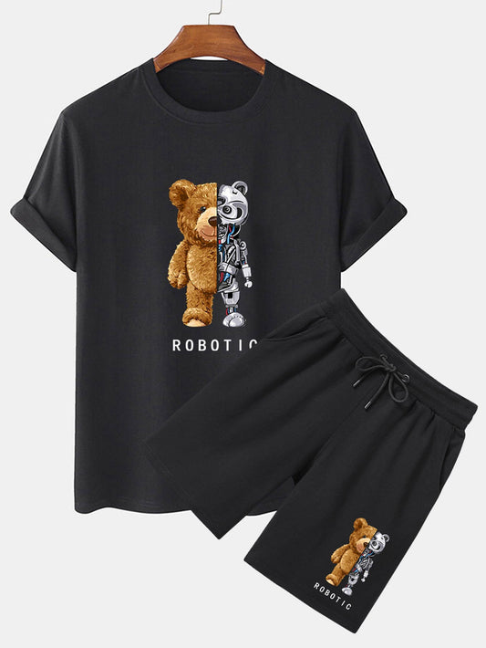 Robot Bear Print T-Shirt & Shorts