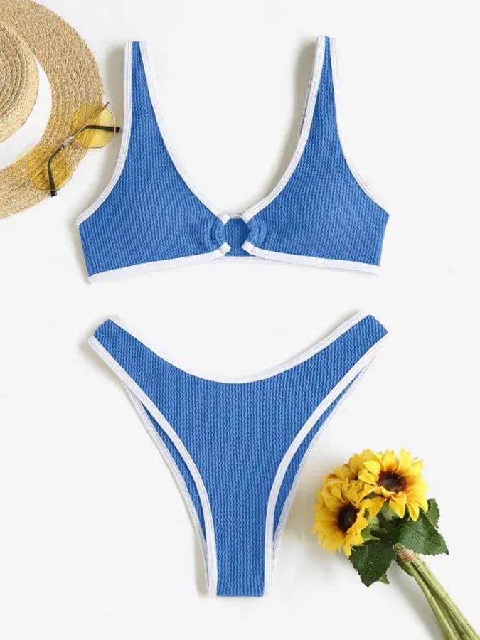 Simple and fashionable color contrast wrapped bubble cloth sexy bikini