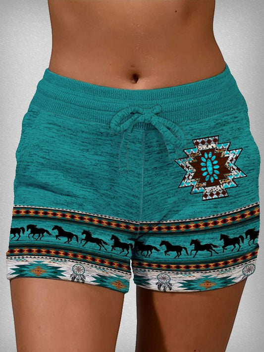 Vintage Western Print Shorts