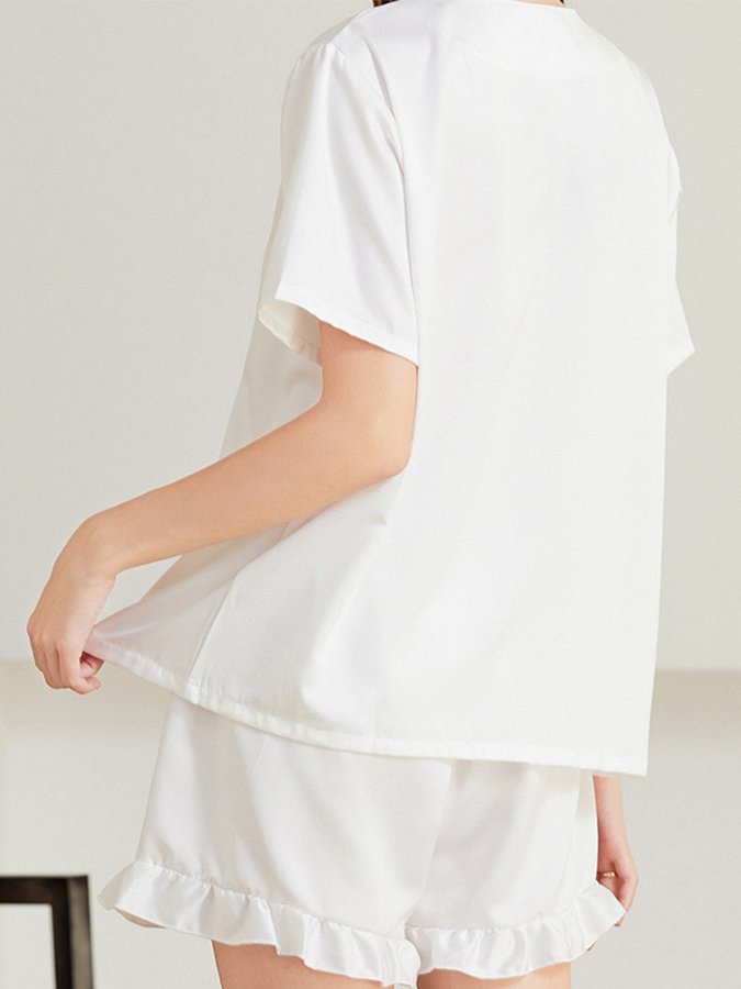Women's Simple Solid Color Short Sleeve Shorts Pajamas Two-piece Set