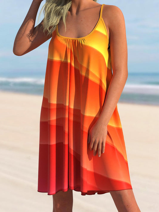 Ombre Orange Spaghetti Strap Cover Up Dress