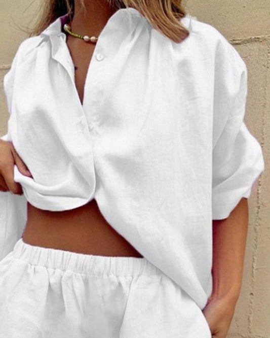 Casual Lapel Shirt & Shorts Two-Piece Set