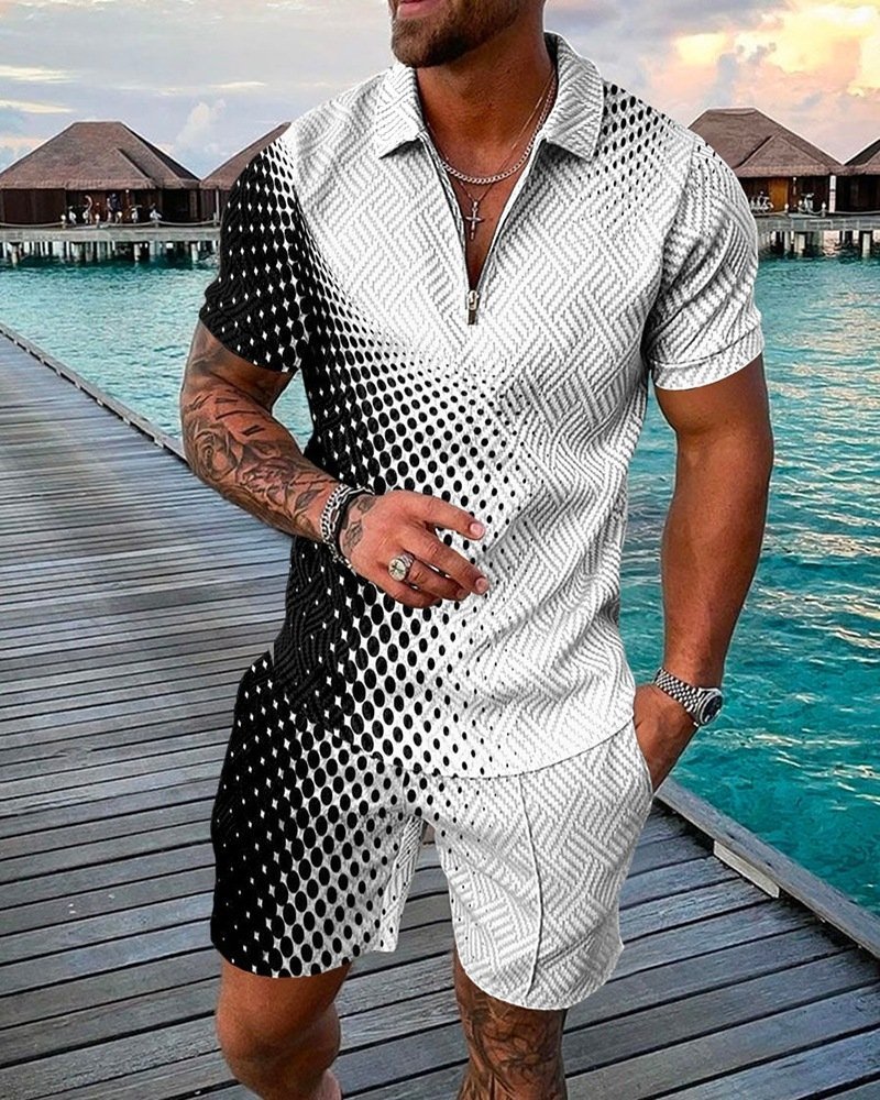 Men's casual printed polo suit