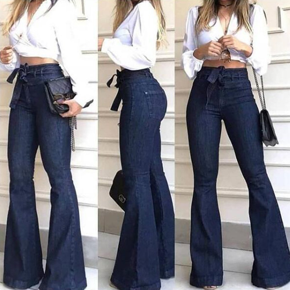 Tie Waist Butt Lifting Flare Jeans