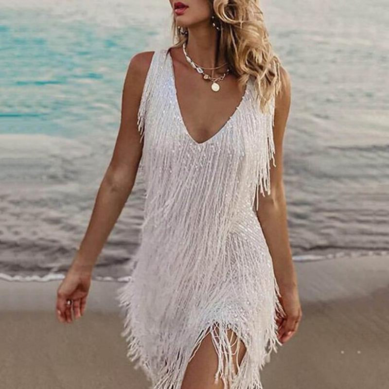Sexy and elegant fringed party dress