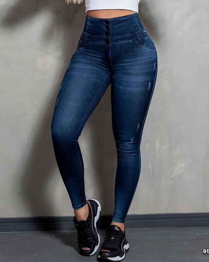 Single Breasted High elastic tight jeans