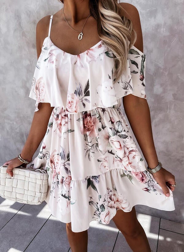 Floral 1/2 Sleeves A-line Above Knee Dress