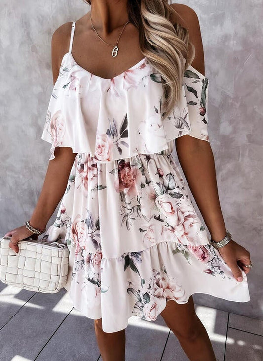 Floral 1/2 Sleeves A-line Above Knee Dress