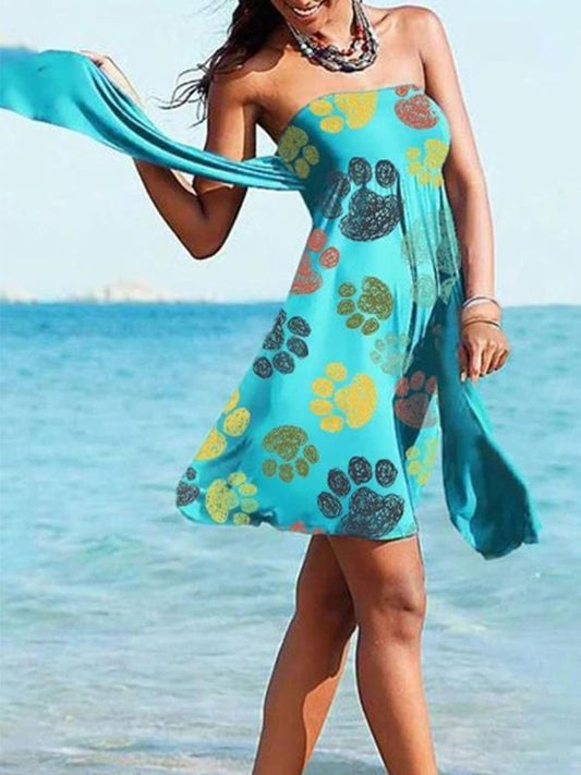 Paw Print Sexy Tube Top Beach Dress