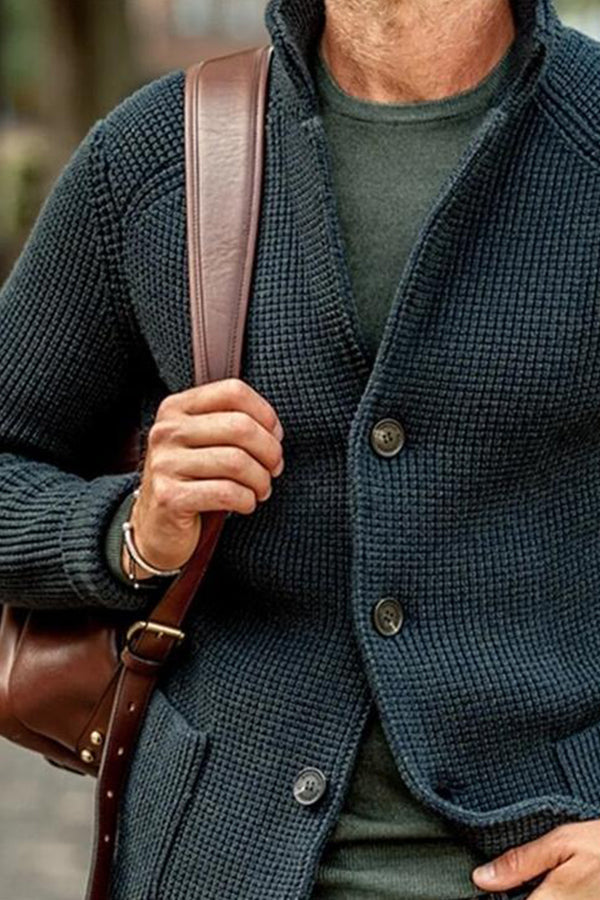 MEN'S RETRO DARK GREEN KNITTED JACKET